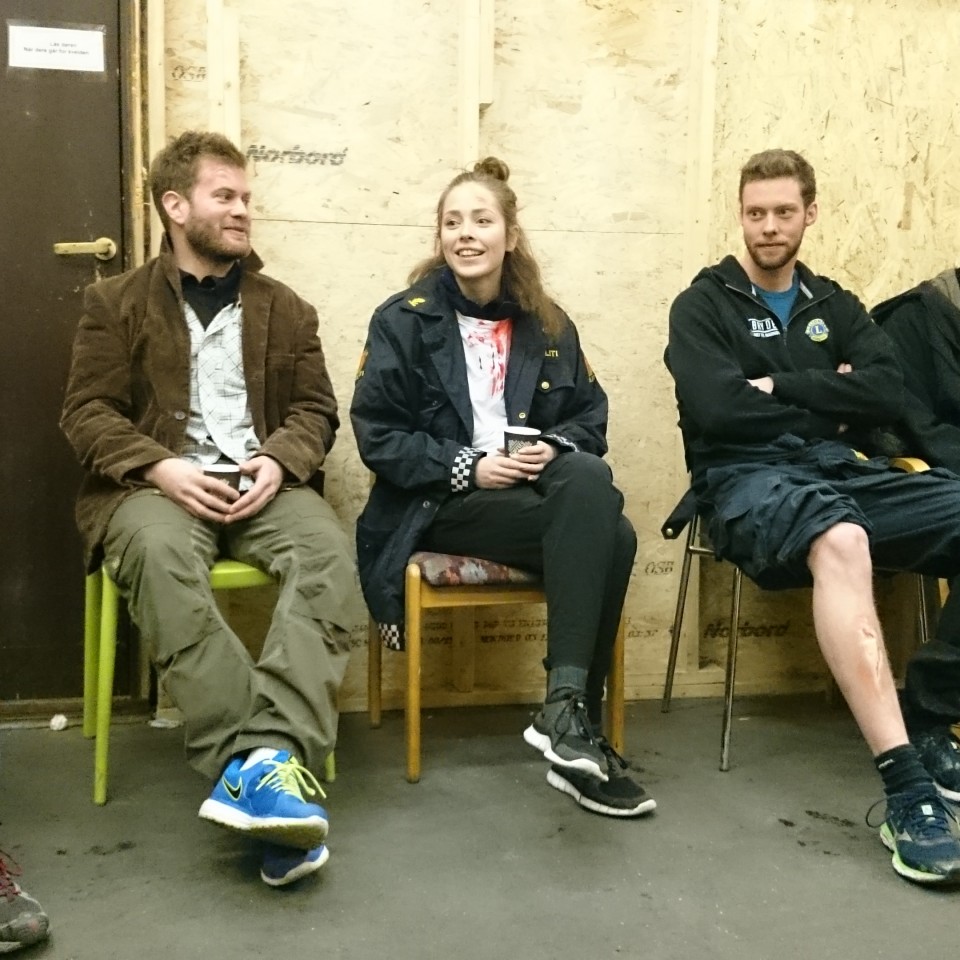 Actors awaiting makeup before they start casualty simulation